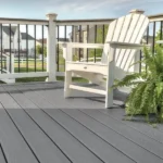 a white chair on a Trex Select Pebble Gray board deck