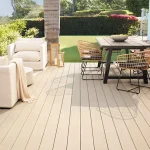 TimberTech Landmark French White Oak composite decking with pale oak texture