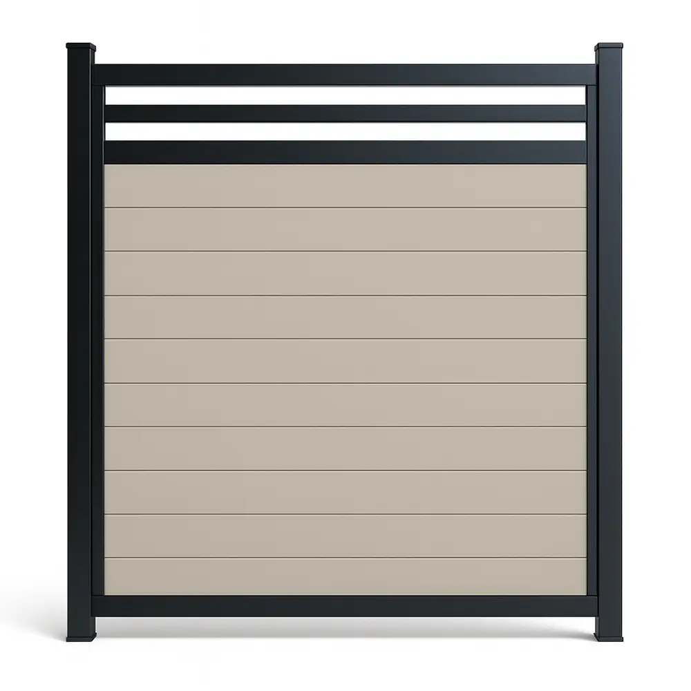Khaki PVC Aluminum Framed Full Kit Khaki PVC Fence Kit with Aluminum Top Boards - Image 1