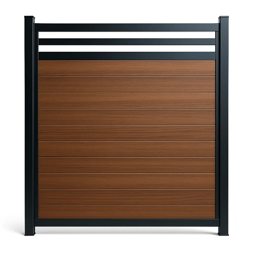 Mocha Walnut PVC Aluminum Framed Full Kit Mocha Walnut PVC Fence Kit with Aluminum Top Boards - Image 1