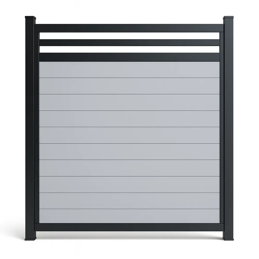 Modern Grey PVC Aluminum Framed Full Kit Modern Grey PVC Fence Kit with Aluminum Top Boards - Image 1